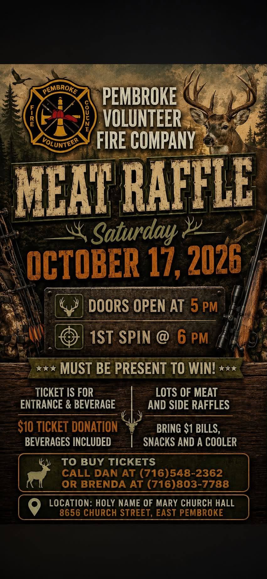 Flyer for Pembroke Volunteer Fire Company Meat Raffle